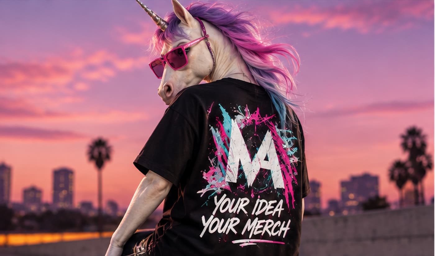 Unicorn wearing MerchAwesome Drop 001: Oversized tee · splatter back print